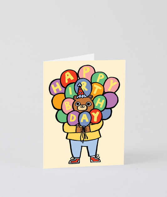 Happy Birthday Bear and Balloons Kids Greetings Card