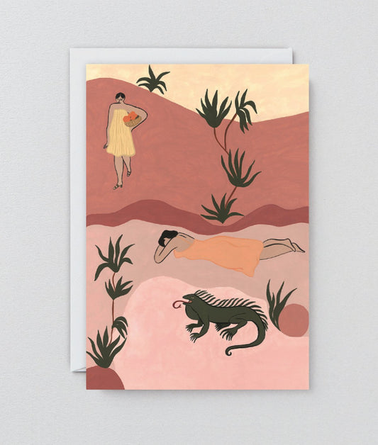 Sisters and Iguana Art Card