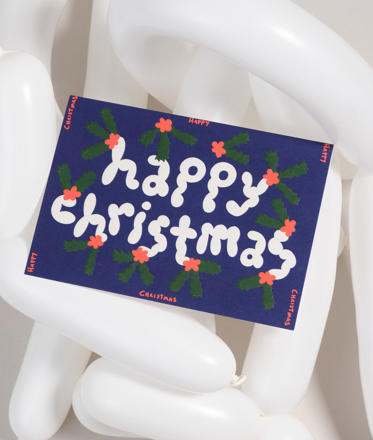 Happy Christmas Holly Embossed Holiday Card