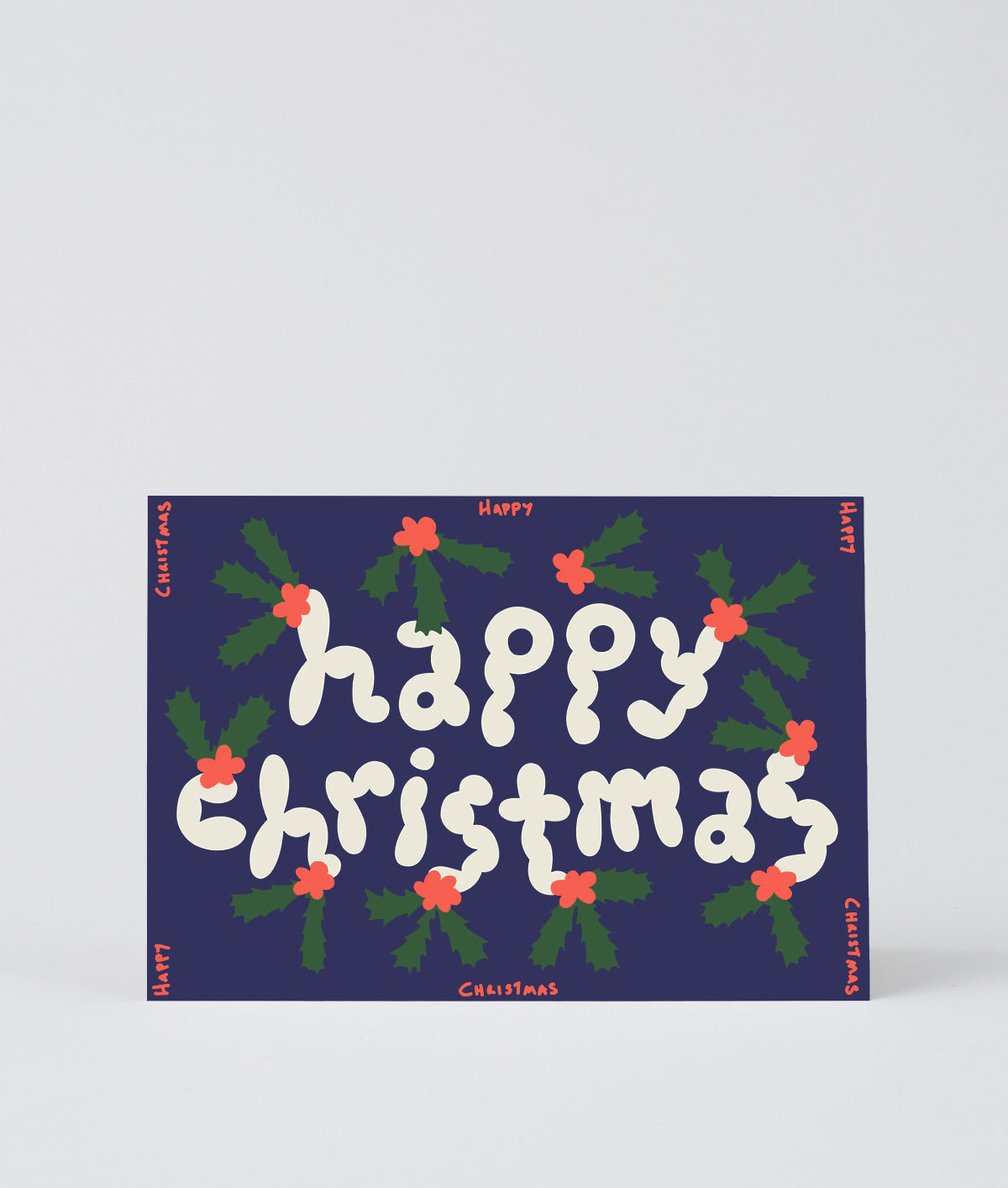 Happy Christmas Holly Embossed Holiday Card