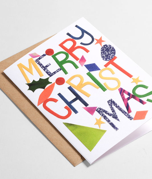 Merry Christmas Collage Embossed Holiday Card
