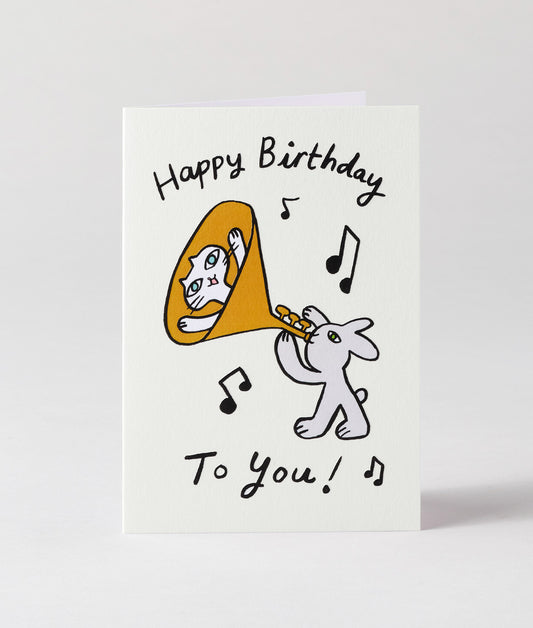 Happy Birthday Cat Trumpet