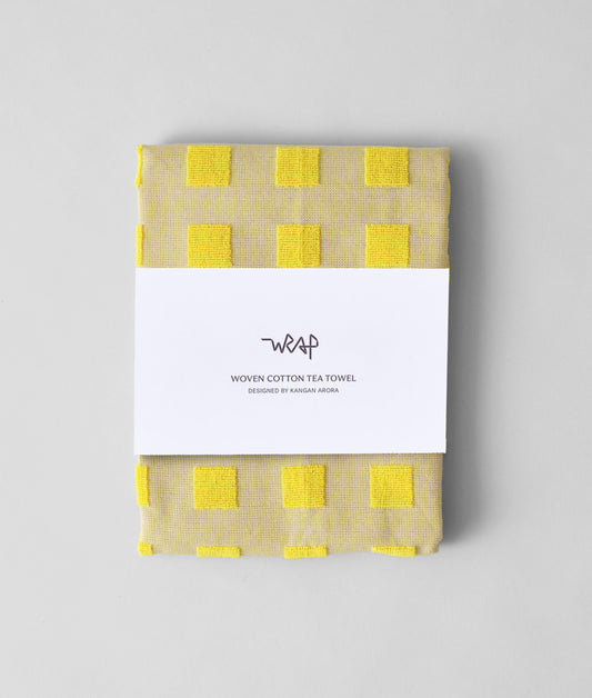 Squares Oat/Yellow Tea Towel