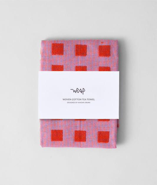 Squares Lilac/Warm Red Tea Towel