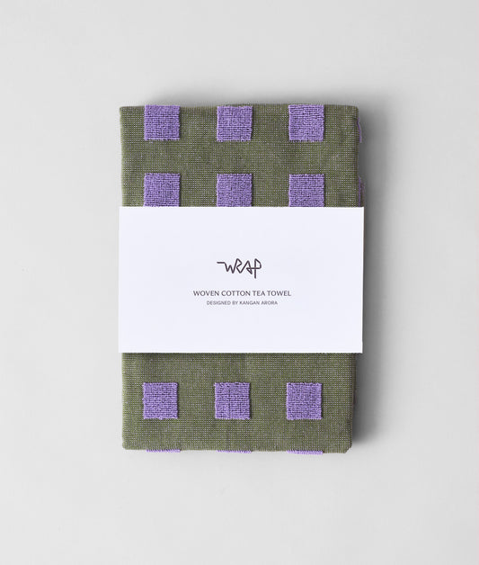 Squares Olive/Lilac Tea Towel